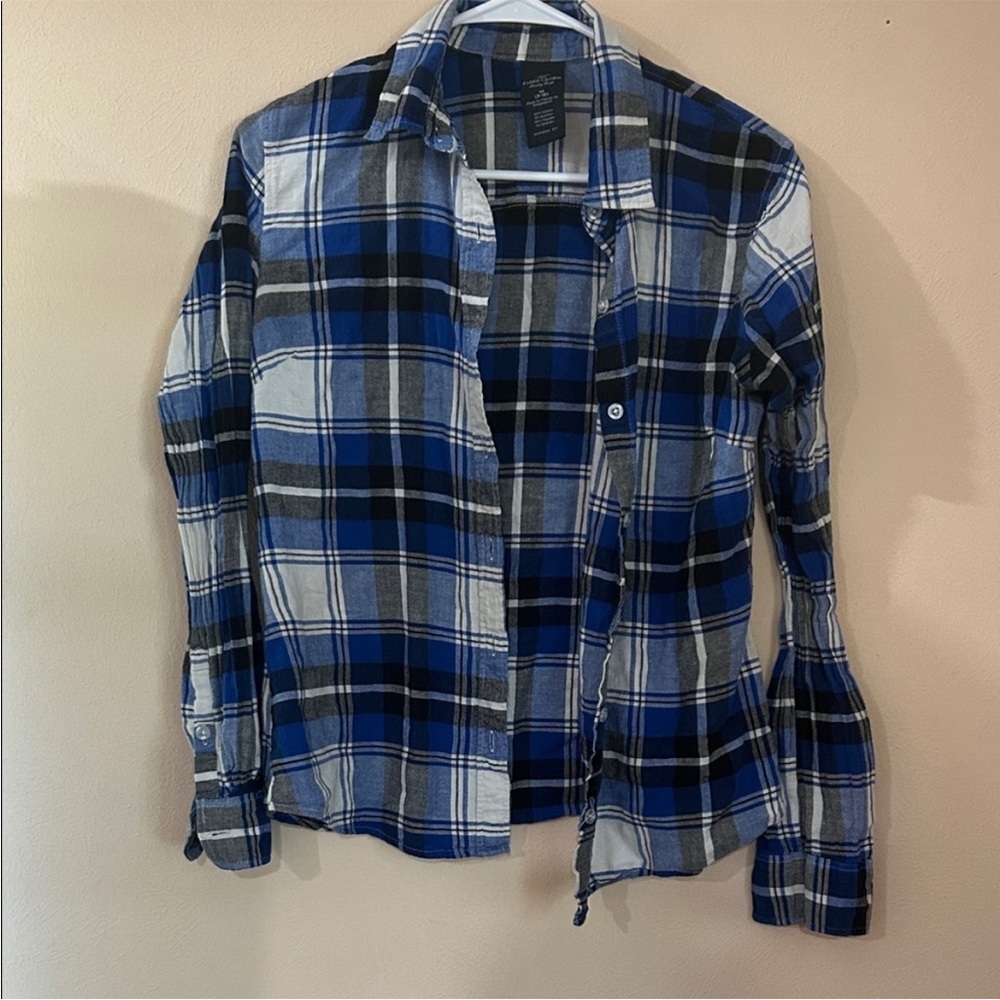 Faded Glory Blue and Black Plaid Women's Top